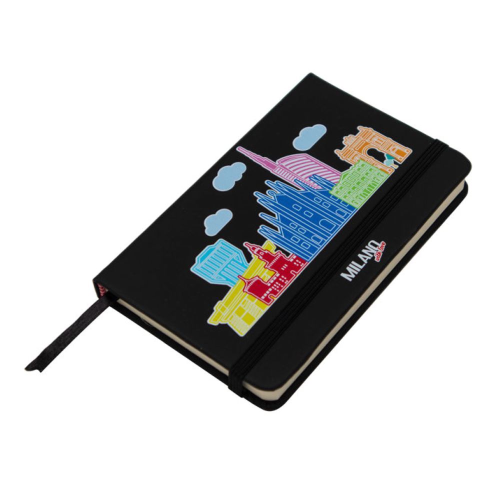 TACCUINO NERO FORMATO A6 CON COPERTINA RIGIDA CHIUSURA CON ELASTICO