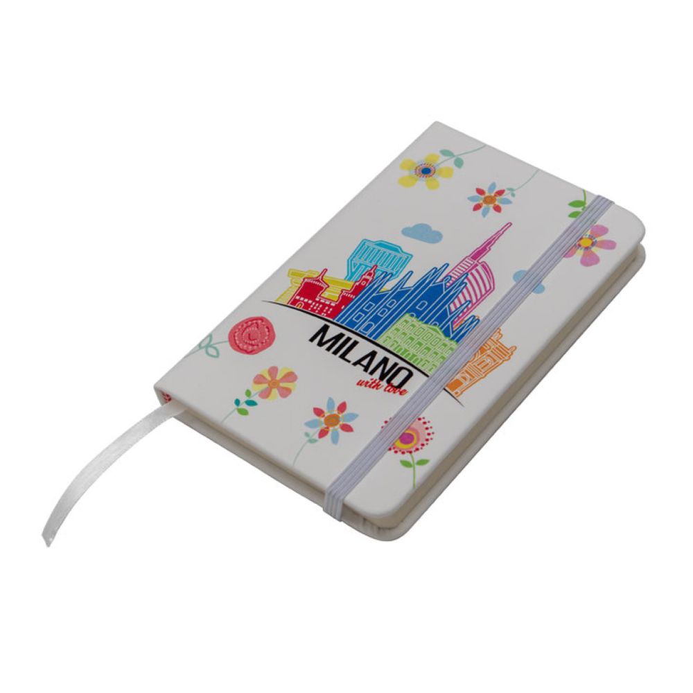 TACCUINO BIANCO FORMATO A6 CON COPERTINA RIGIDA CHIUSURA CON ELASTICO