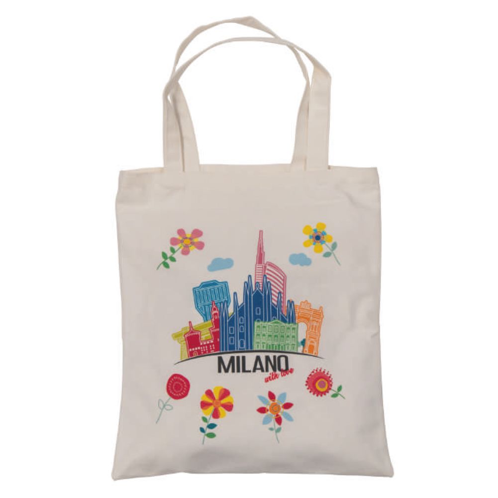 SHOPPER IN COTONE NATURALE 180 GR CON MANICI LUNGHI MILANO WITH LOVE