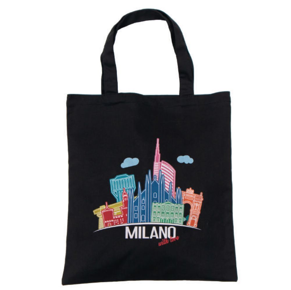 SHOPPER IN COTONE NERO 180 GR CON MANICI LUNGHI MILANO WITH LOVE