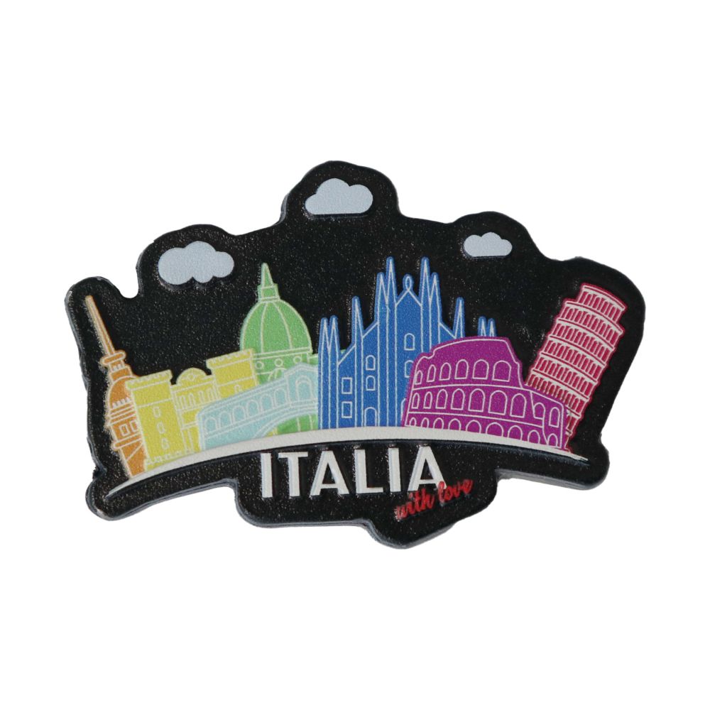 MAGNETE IN METALLO FONDO NERO ITALIA WITH LOVE