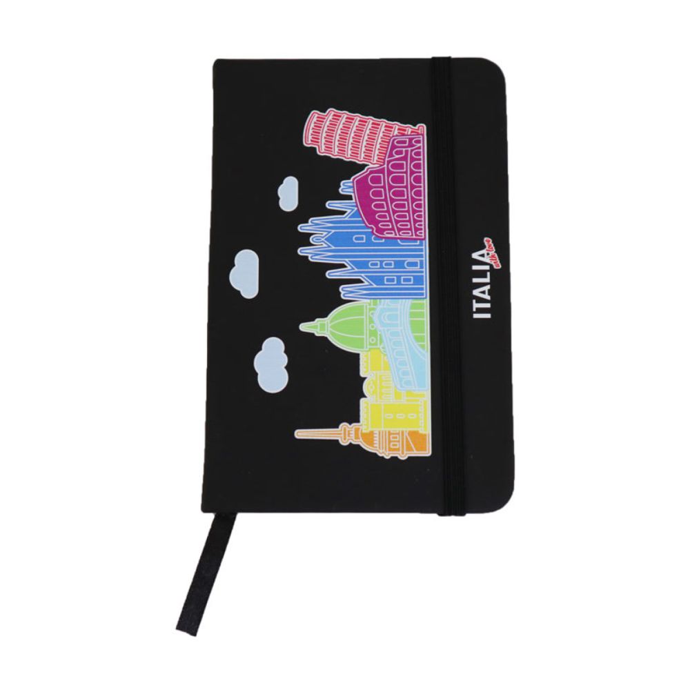 TACCUINO NERO FORMATO A6 CON COPERTINA RIGIDA CHIUSURA CON ELASTICO