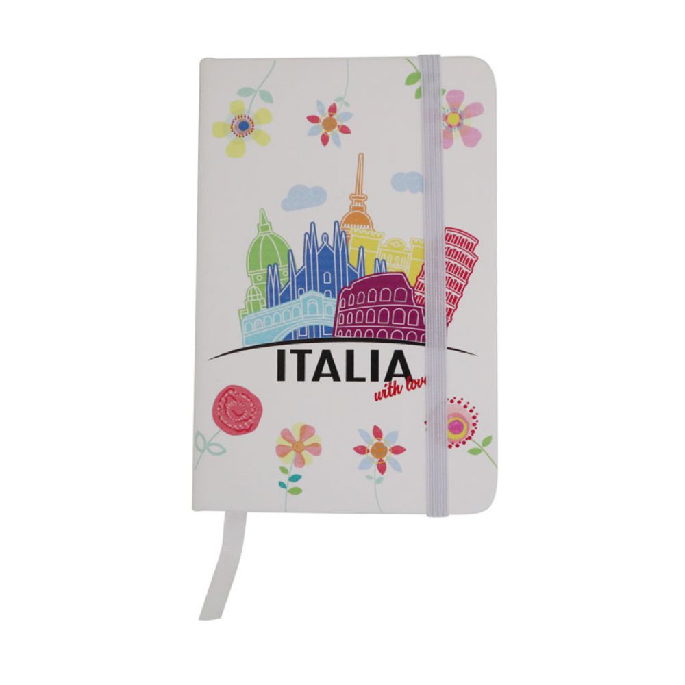 TACCUINO BIANCO FORMATO A6 CON COPERTINA RIGIDA CHIUSURA CON ELASTICO