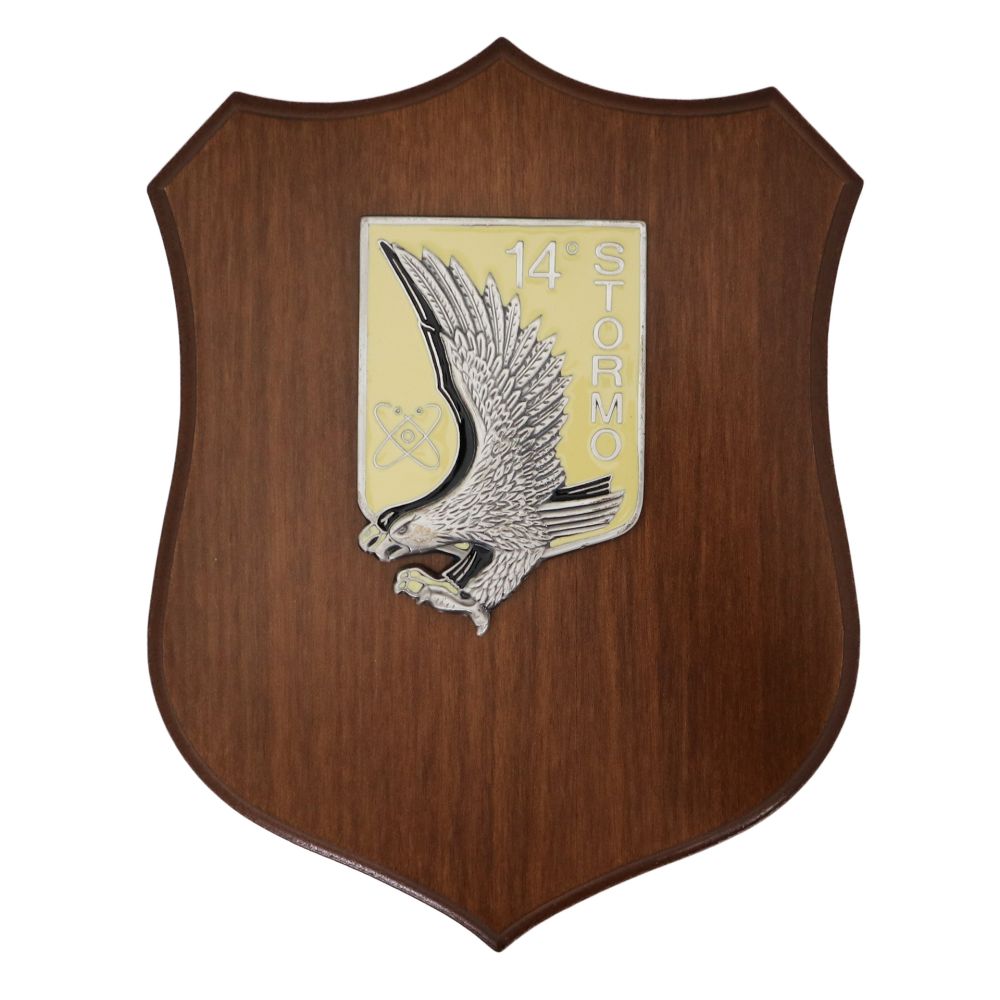 CREST IN METALLO SMALTATO BASE LEGNO 22,5X17,5CM 14 STORMO AERONAUTICA MILITARE