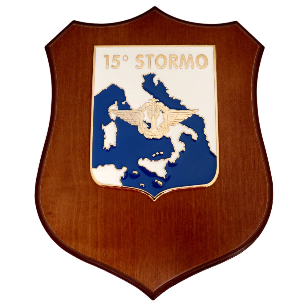 CREST IN METALLO SMALTATO BASE LEGNO 22,5X17,5CM 15 STORMO AERONAUTICA MILITARE