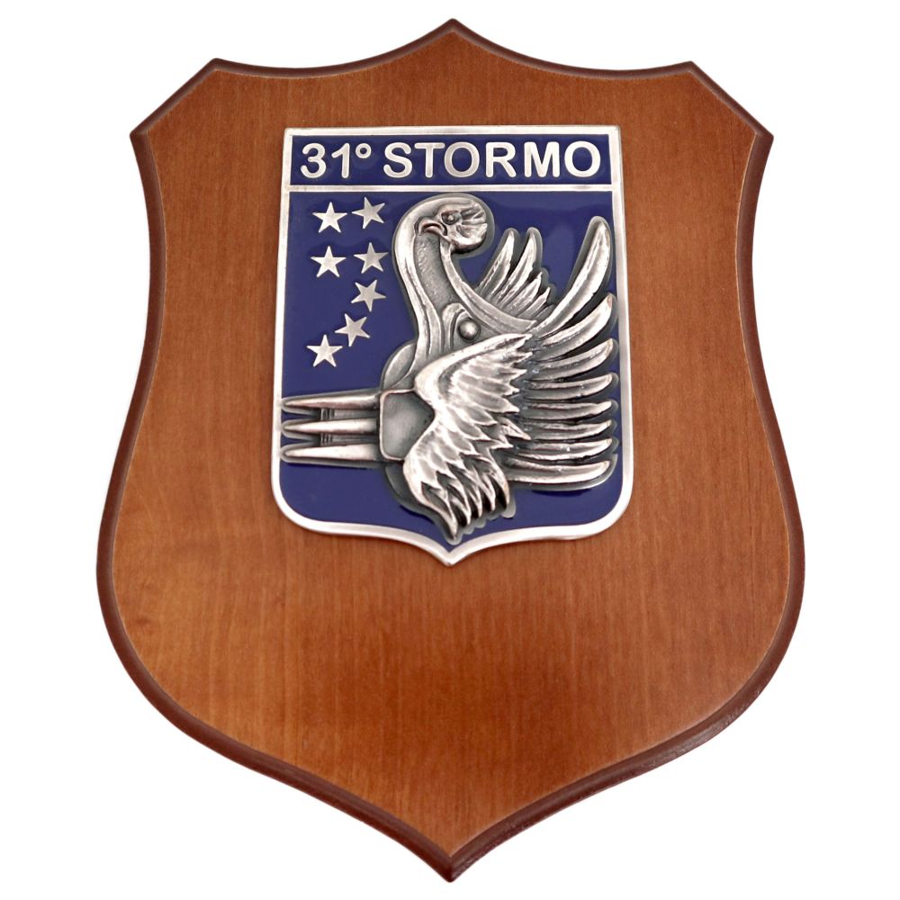 CREST IN METALLO SMALTATO BASE LEGNO 22,5X17,5CM 31 STORMO AERONAUTICA MILITARE