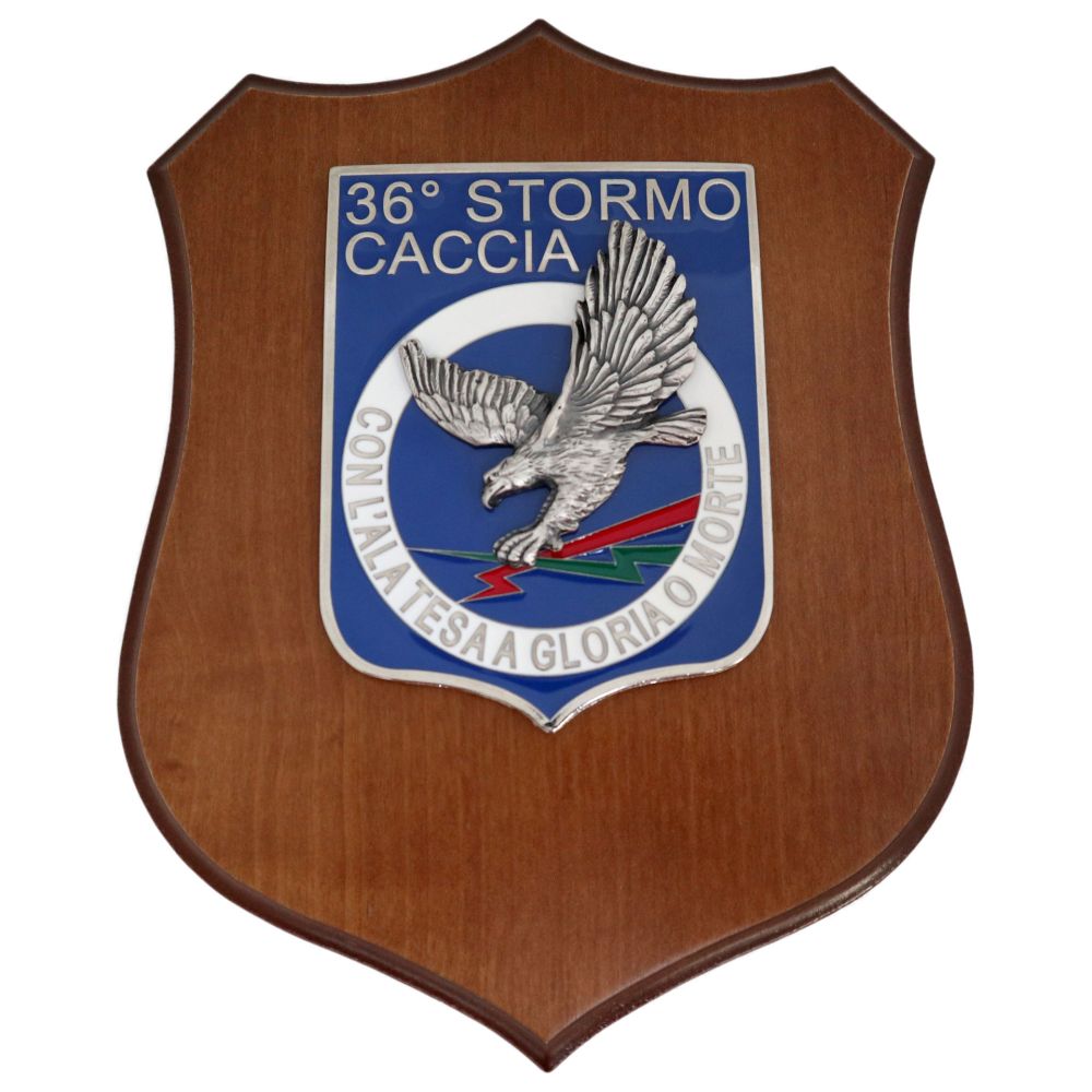 CREST IN METALLO SMALTATO BASE LEGNO 22,5X17,5CM 36 STORMO AERONAUTICA MILITARE