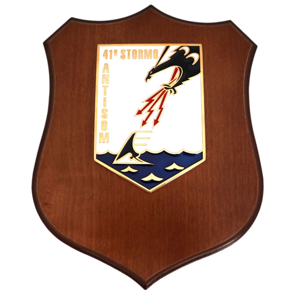 CREST IN METALLO SMALTATO BASE LEGNO 22,5X17,5CM 41 STORMO AERONAUTICA MILITARE