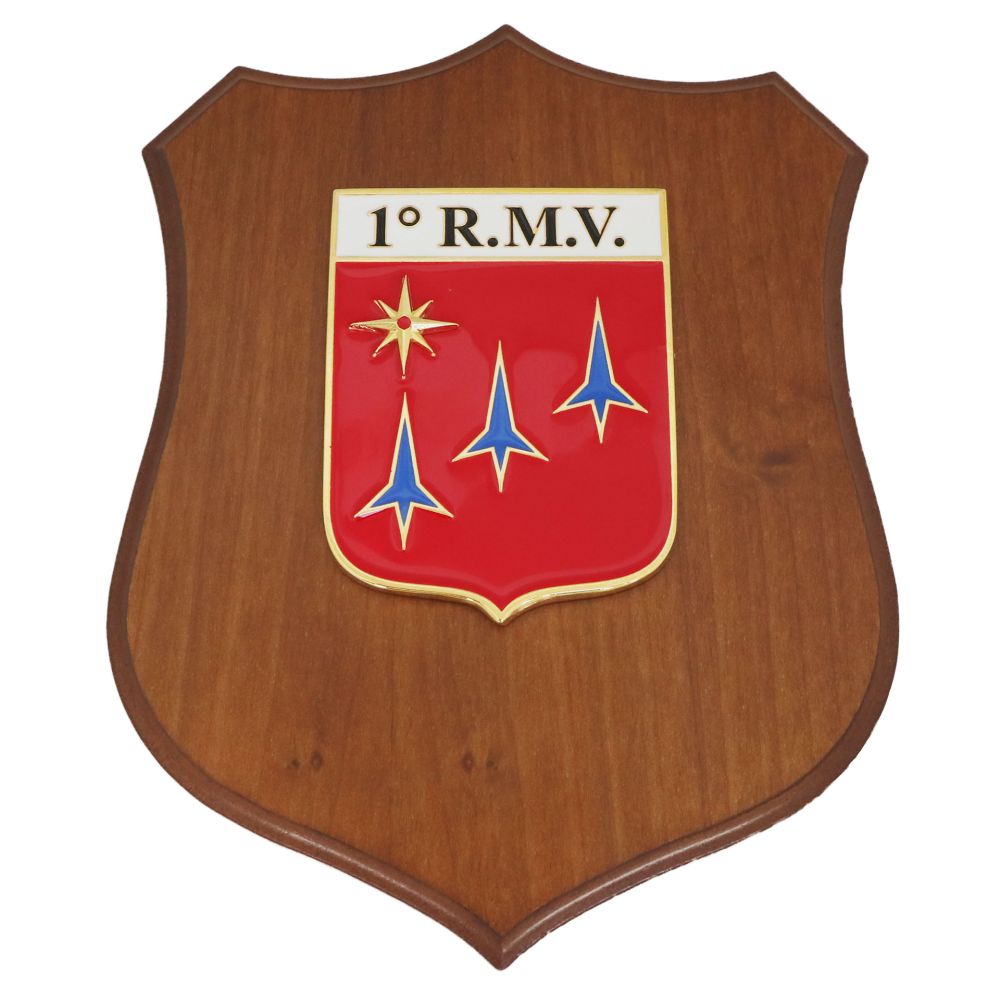 CREST IN METALLO SMALTATO BASE LEGNO 22,5X17,5CM 1 REPARTO MANUTENZIONE VELIVOLI AERONAUTICA MILITARE