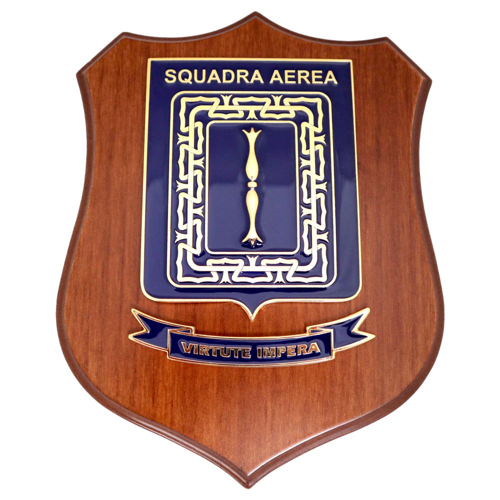 CREST IN METALLO SMALTATO BASE LEGNO 22,5X17,5CM COMANDO SQUADRA AEREA AERONAUTICA MILITARE