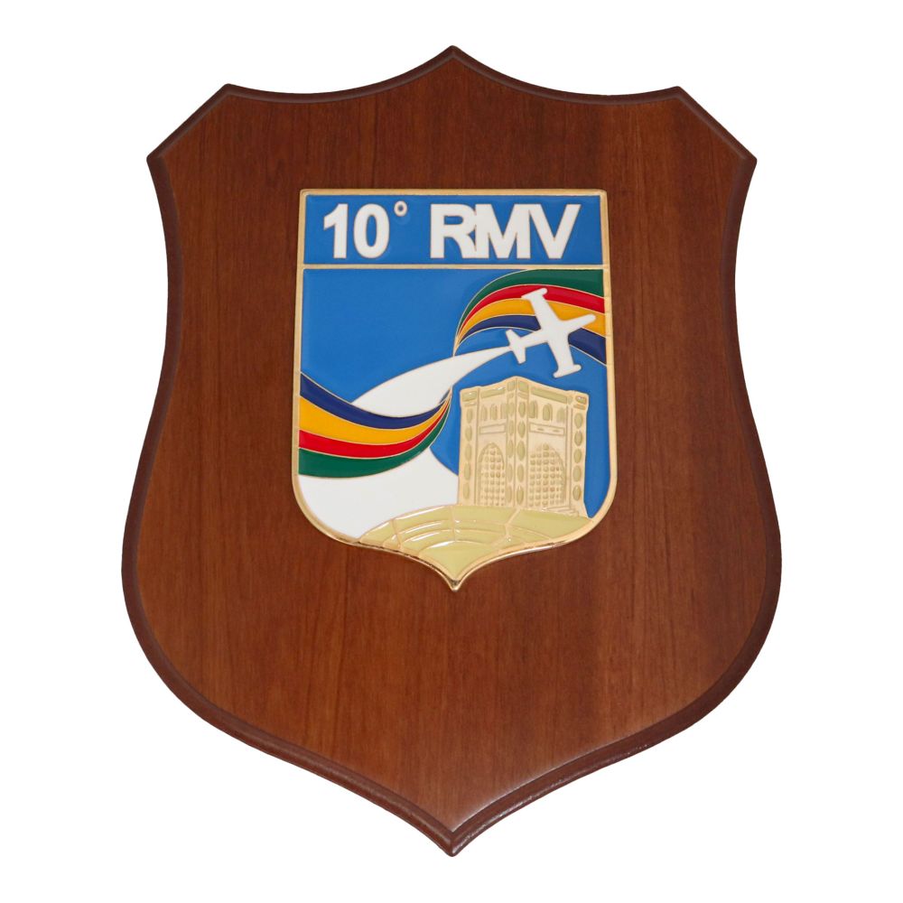CREST IN METALLO SMALTATO BASE LEGNO 22,5X17,5CM 10 REPARTO MANUTENZIONE VELIVOLI AERONAUTICA MILITARE