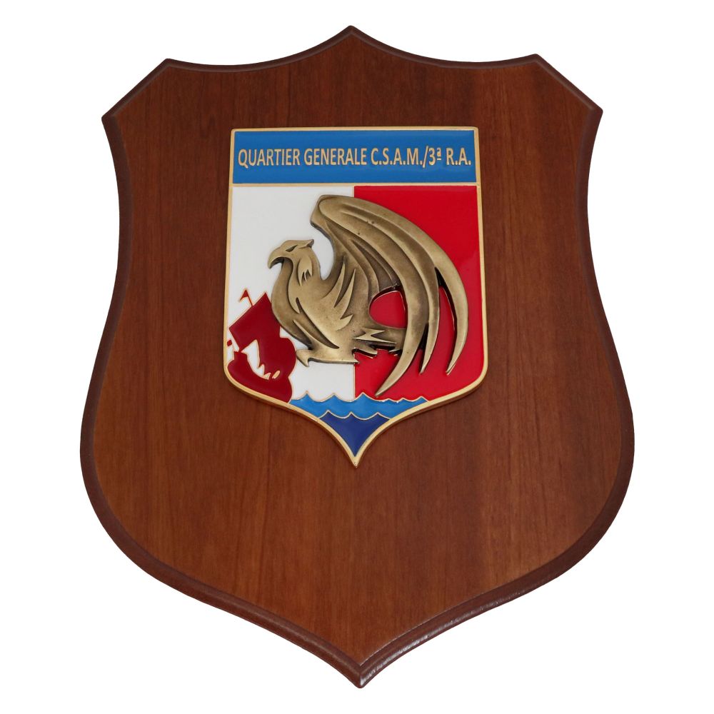 CREST IN METALLO SMALTATO BASE LEGNO 22,5X17,5CM Q.G. CSAM 3 RA AERONAUTICA MILITARE
