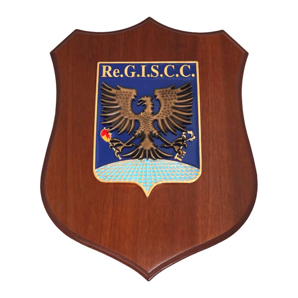 CREST IN METALLO SMALTATO BASE LEGNO 22,5X17,5CM RE.G.I.S.C.C. AERONAUTICA MILITARE