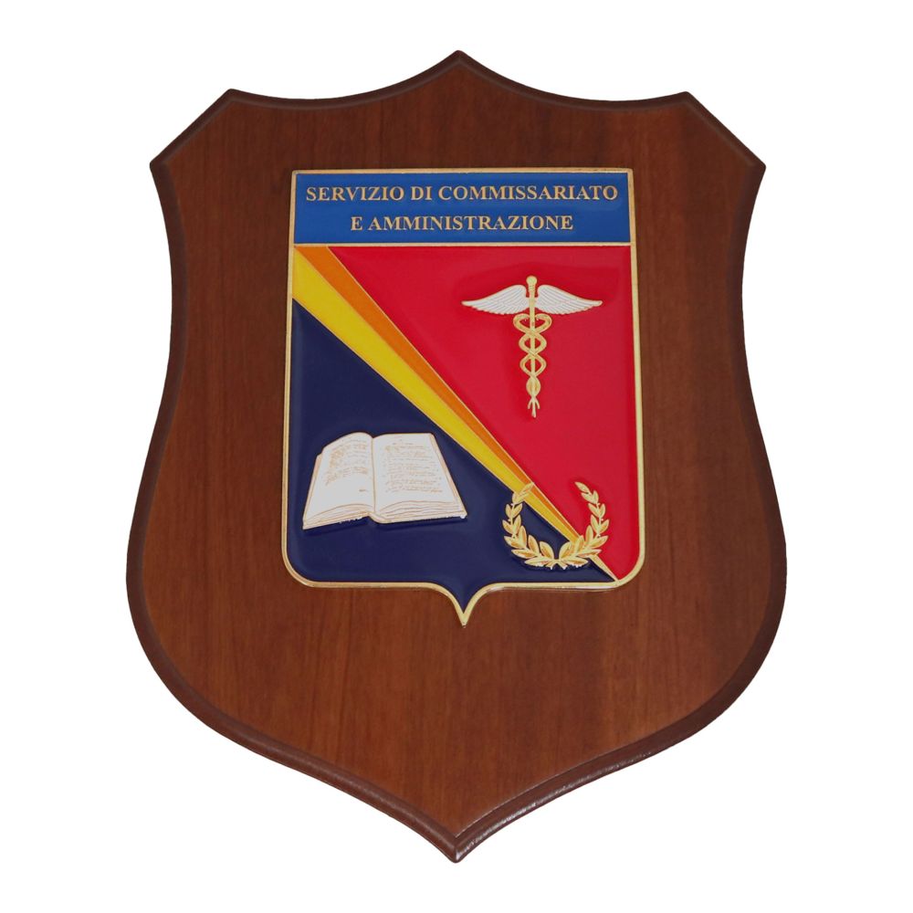 CREST IN METALLO SMALTATO BASE LEGNO 22,5X17,5CM SERVIZIO COMMISSARIATO E AMMINISTRAIZONE AERONAUTICA MILITARE