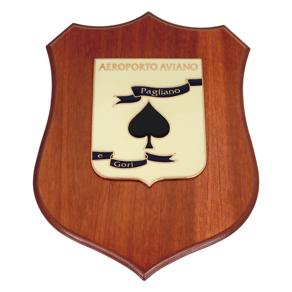 CREST IN METALLO SMALTATO BASE LEGNO 22,5X17,5CM AEROPORTO DI AVIANO AERONAUTICA MILITARE