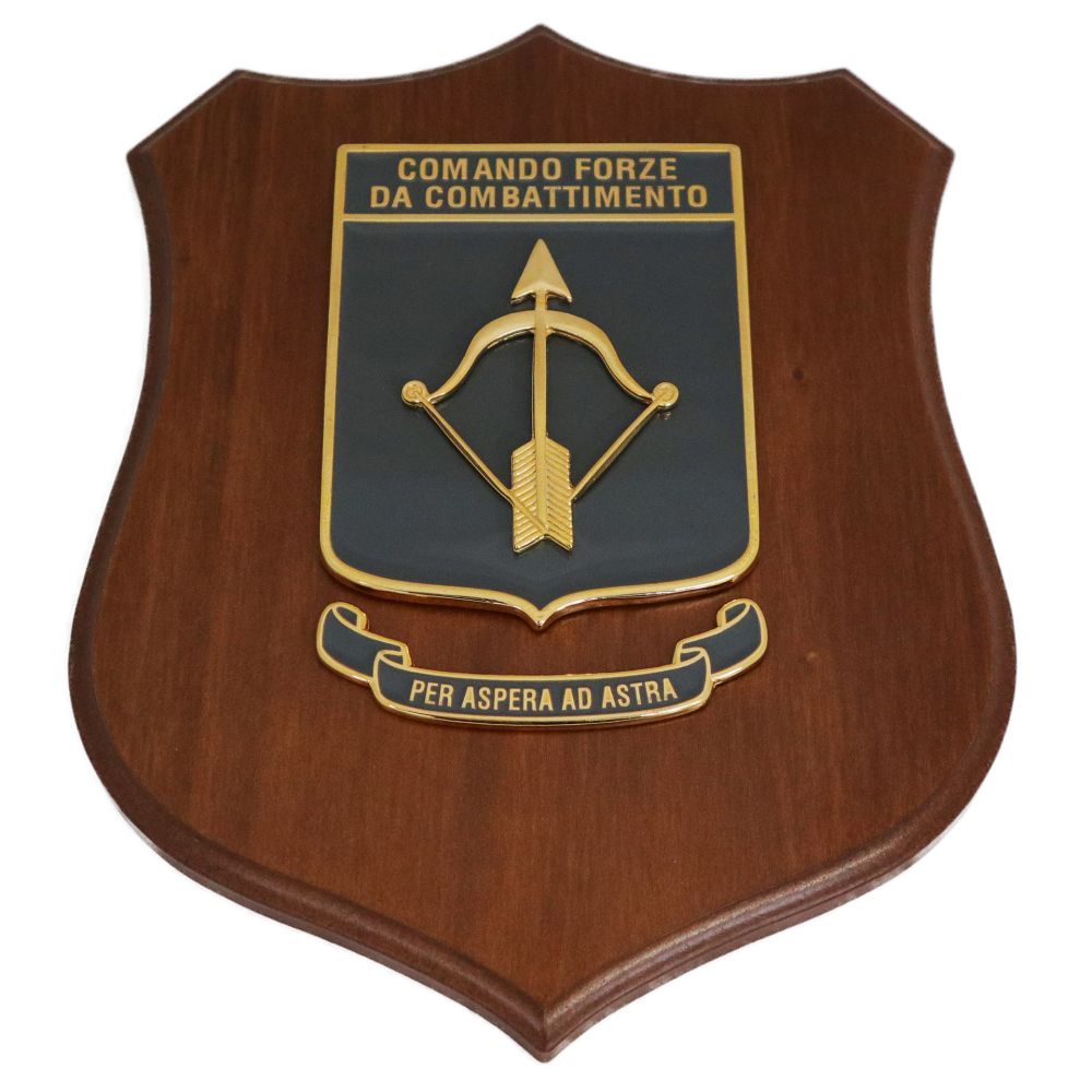 CREST IN METALLO SMALTATO BASE LEGNO 22,5X17,5CM COMANDO FORZE DA COMBATTIMENTO AERONAUTICA MILITARE