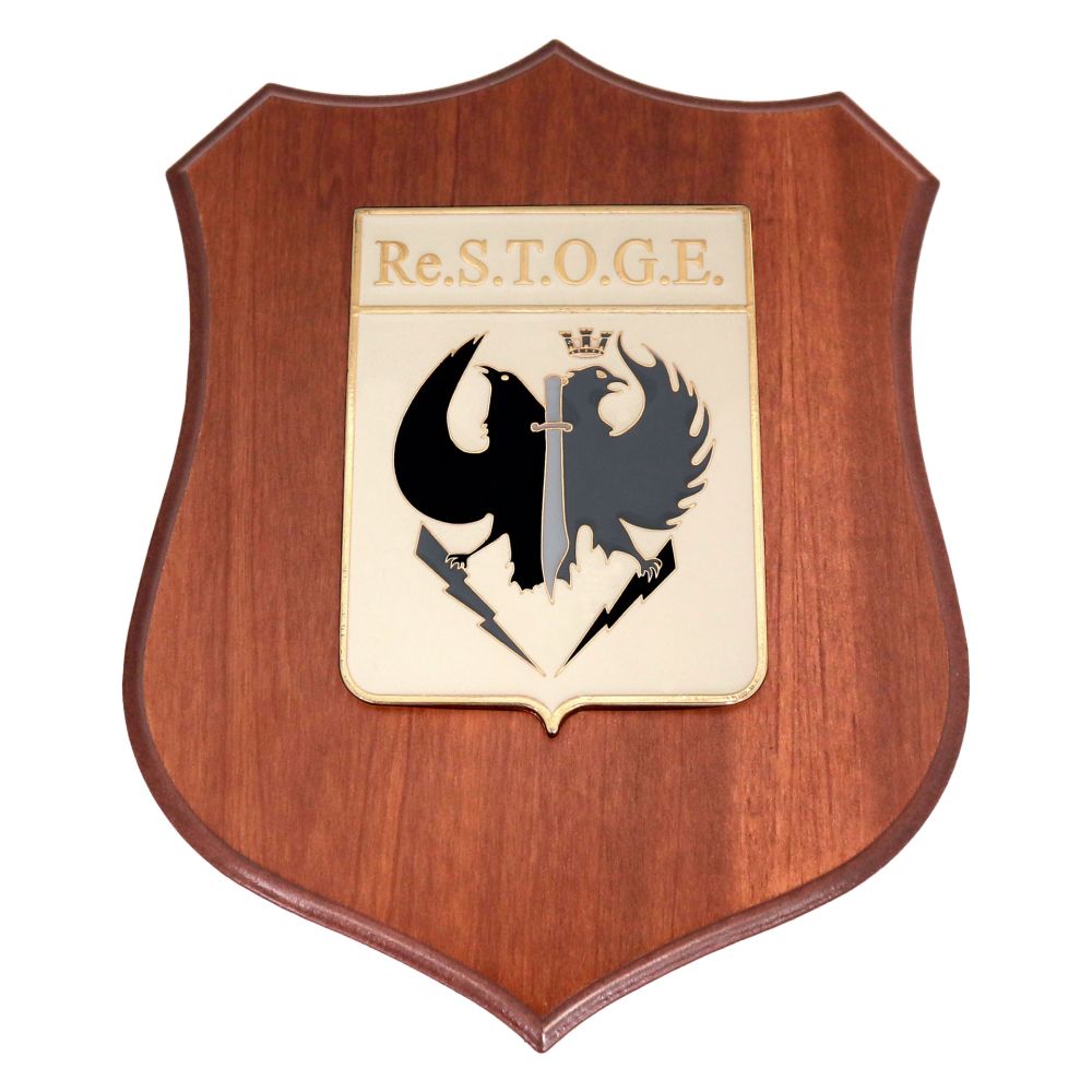 CREST IN METALLO SMALTATO BASE LEGNO 22,5X17,5CM RESTOGE AERONAUTICA MILITARE