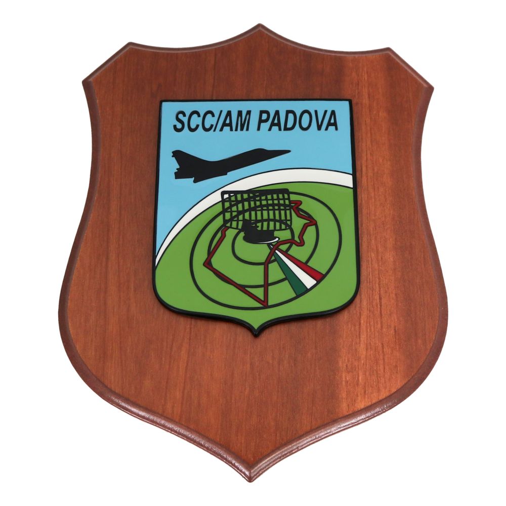 CREST IN METALLO SMALTATO BASE LEGNO 22,5X17,5CM SERVIZIO COORDINAMENTO CONTROLLO AERONAUTICA MILITARE