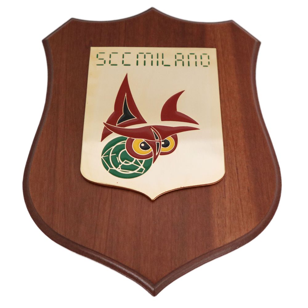 CREST IN METALLO SMALTATO BASE LEGNO 22,5X17,5CM SCC MILANO AERONAUTICA MILITARE