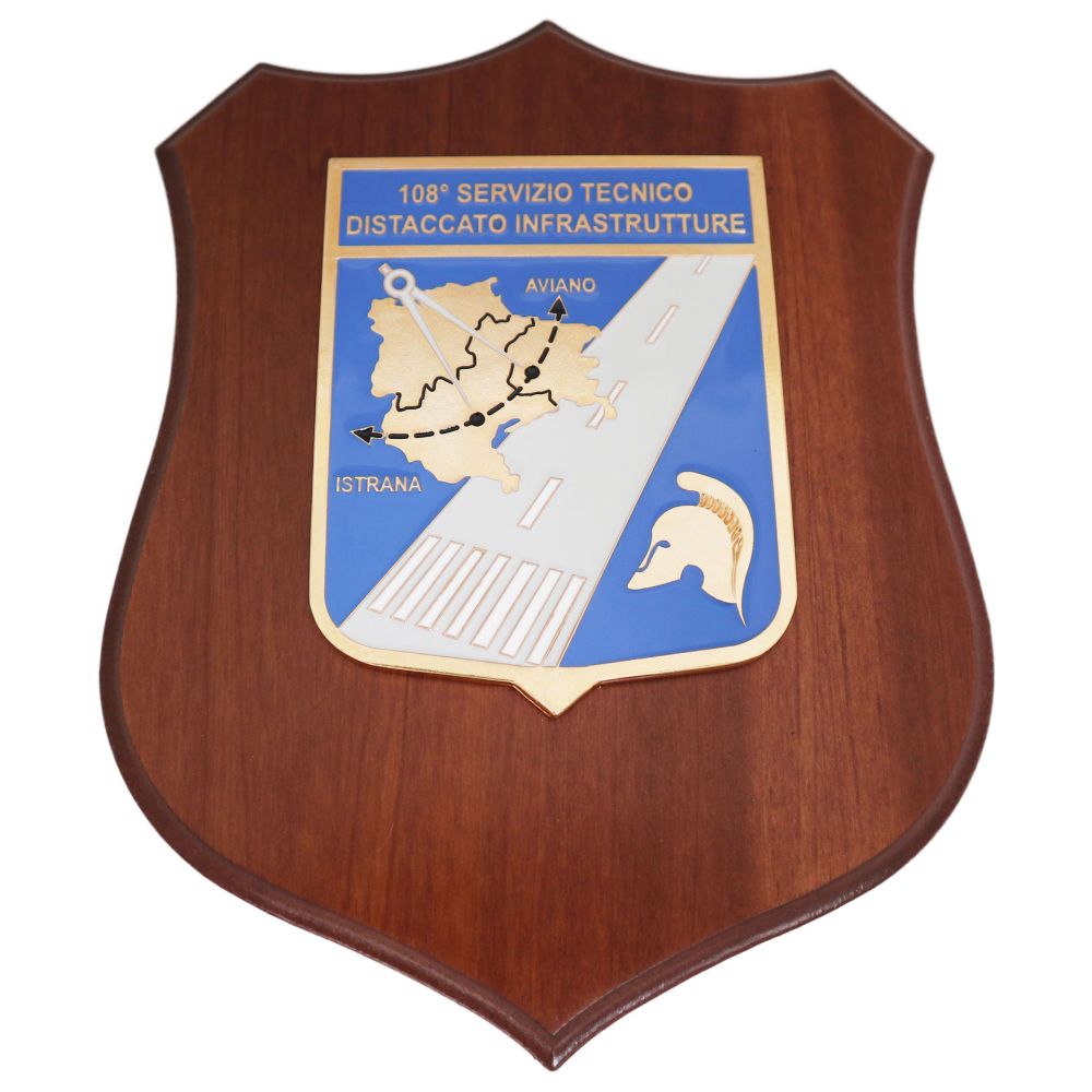 CREST IN METALLO SMALTATO BASE LEGNO 22,5X17,5CM 108 SERVIZIO TECNICO DISTACCATO INFRASTRUTTURE AERONAUTICA MILITARE 