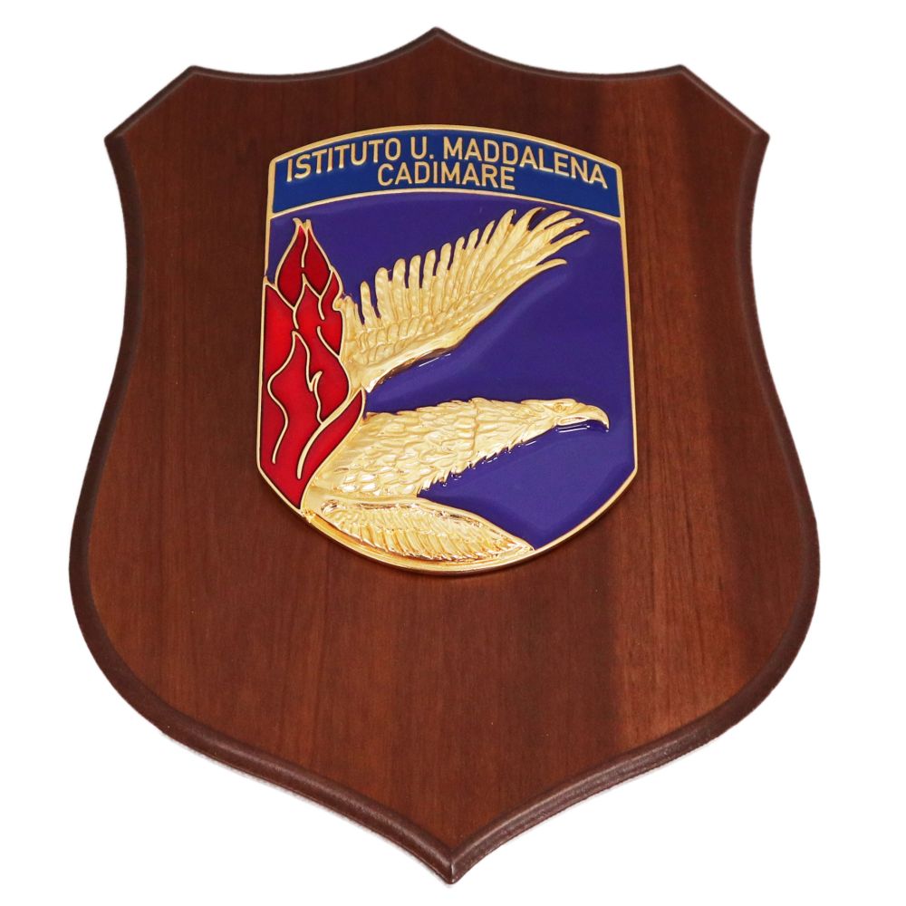 CREST IN METALLO SMALTATO BASE LEGNO 22,5X17,5CM ISTITUTO MADDALENA CADIMARE AERONAUTICA MILITARE