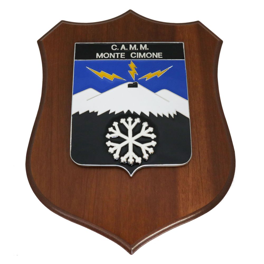 CREST IN METALLO SMALTATO BASE LEGNO 22,5X17,5CM CAMM MONTE CIMONE AERONAUTICA MILITARE