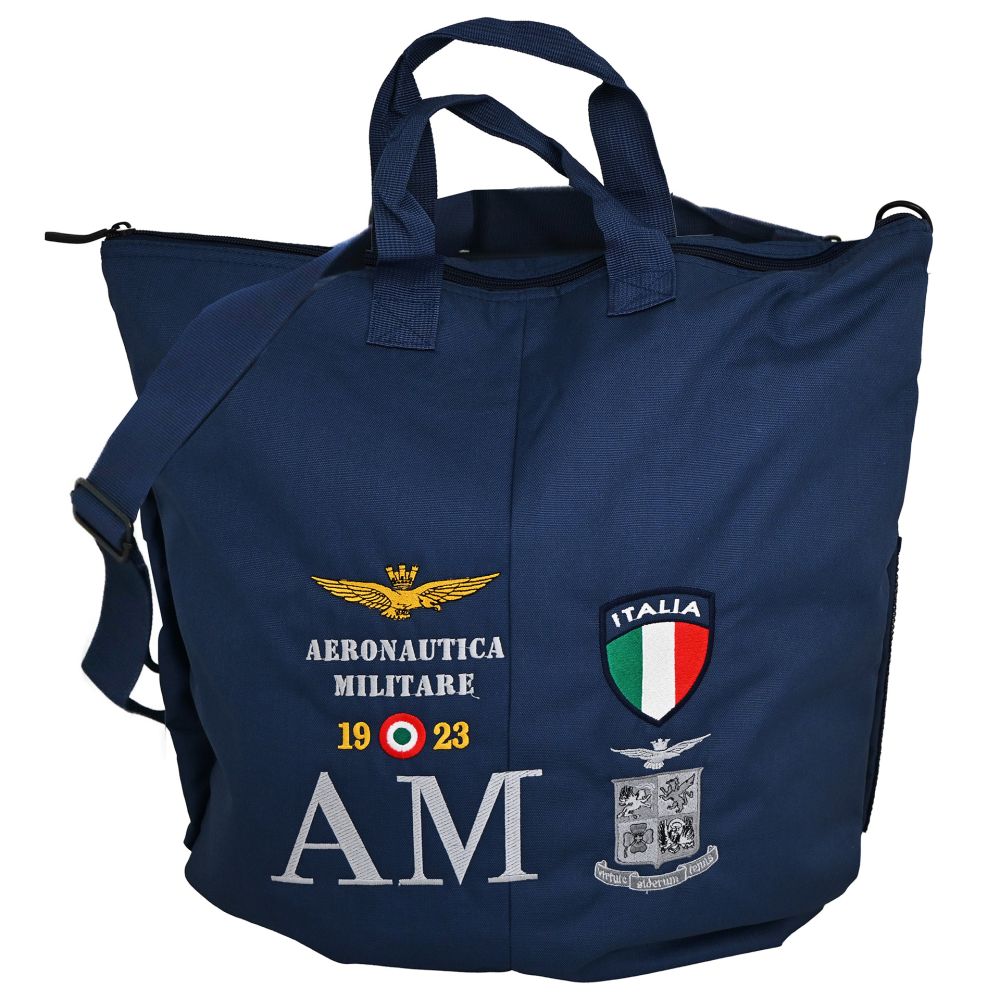 BORSA PORTACASCO BLU CON 4 STEMMI AM RICAMATI