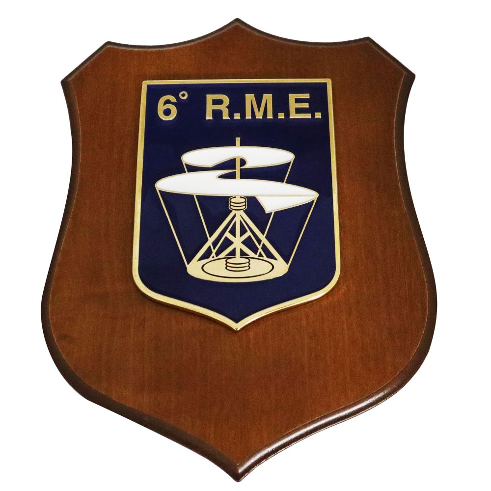CREST IN METALLO SMALTATO BASE LEGNO 22,5X17,5CM 6 REPARTO MANUTENZIONE ELICOTTERI AERONAUTICA MILITARE
