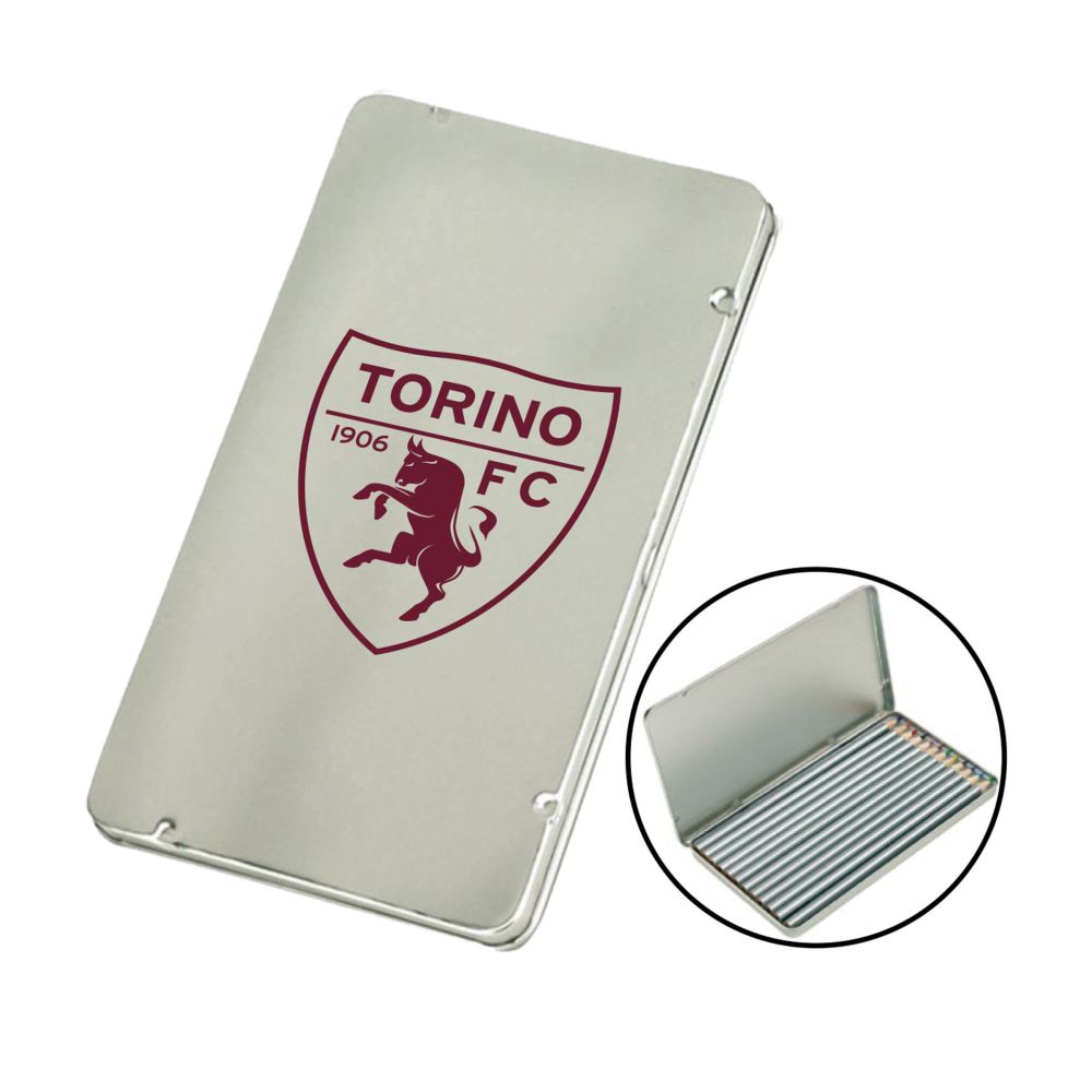 12 MATITE COLORATE IN CONFEZIONE RETTANGOLARE DI METALLO CON LOGO