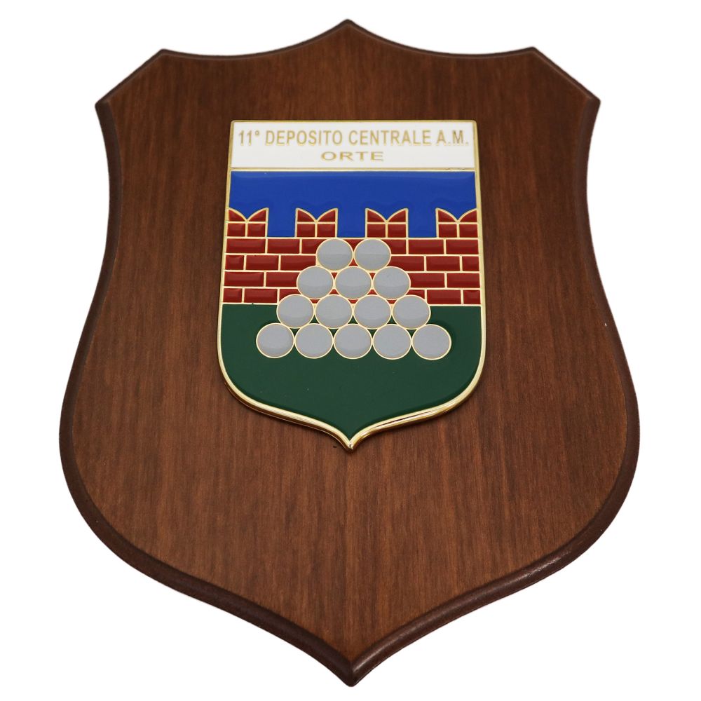 CREST IN METALLO SMALTATO BASE LEGNO 22,5X17,5CM 11 DEPOSITO CENTRALE ORTE AERONAUTICA MILITARE