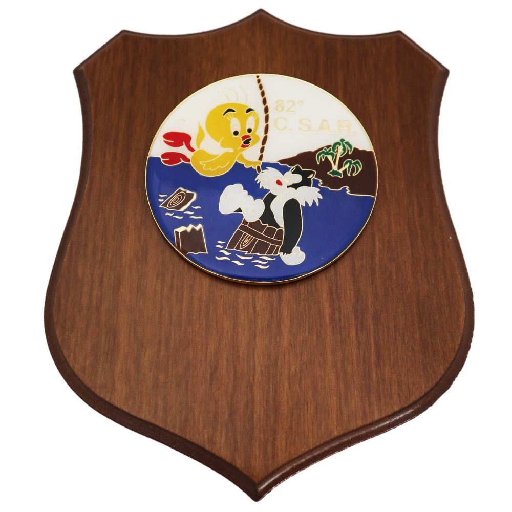 CREST IN METALLO SMALTATO BASE LEGNO 22,5X17,5CM 82 CSAR AERONAUTICA MILITARE