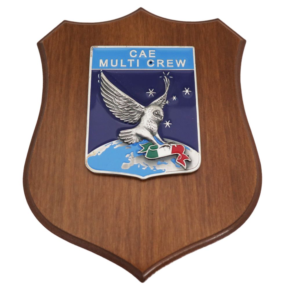 CREST IN METALLO SMALTATO BASE LEGNO 22,5X17,5CM CAE MULTI CREW AERONAUTICA MILITARE