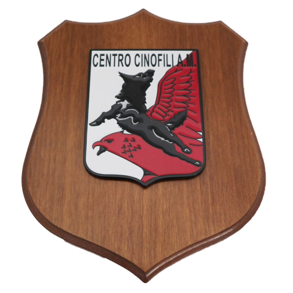 CREST IN METALLO SMALTATO BASE LEGNO 22,5X17,5CM CENTRO CINOFILI AERONAUTICA MILITARE
