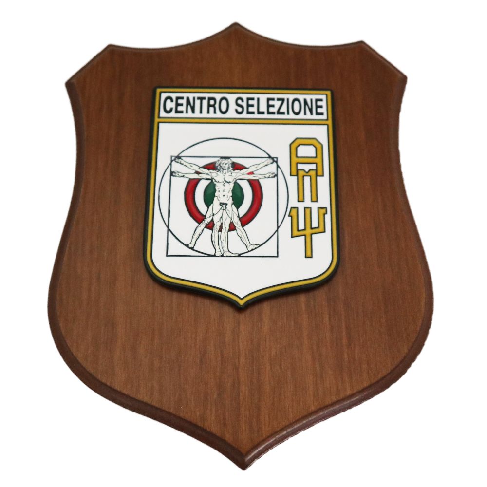 CREST IN METALLO SMALTATO BASE LEGNO 22,5X17,5CM CENTRO SELEZIONE AERONAUTICA MILITARE