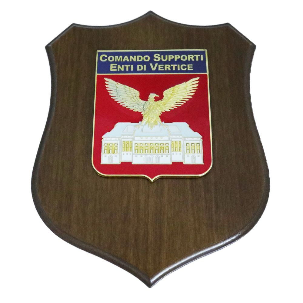 CREST IN METALLO SMALTATO BASE LEGNO 22,5X17,5CM COMANDO SUPPORTI ENTI DI VERTICE AERONAUTICA MILITARE