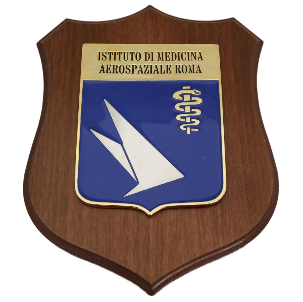 CREST IN METALLO SMALTATO BASE LEGNO 22,5X17,5CM ISTITUTO MEDICINA AEROSPAZIALE ROMA AERONAUTICA MILITARE