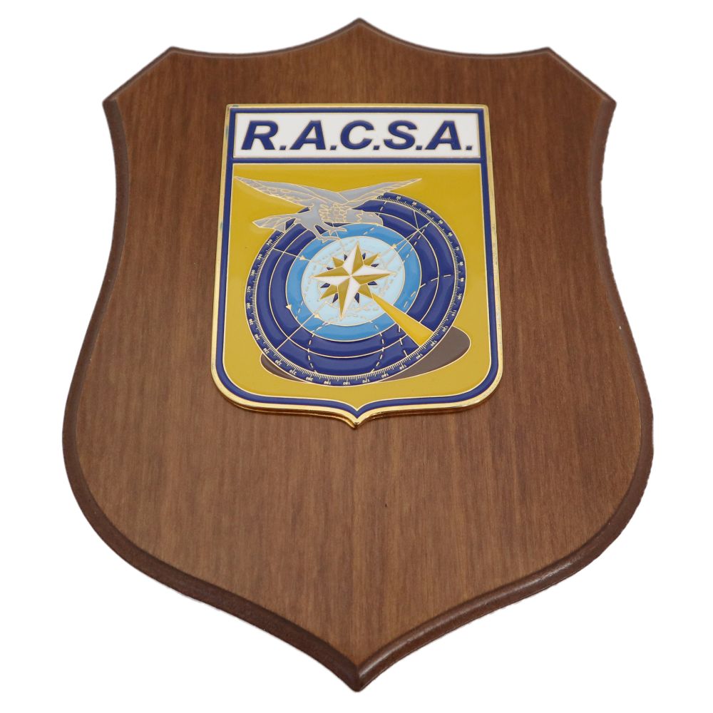 CREST IN METALLO SMALTATO BASE LEGNO 22,5X17,5CM RACSA AERONAUTICA MILITARE