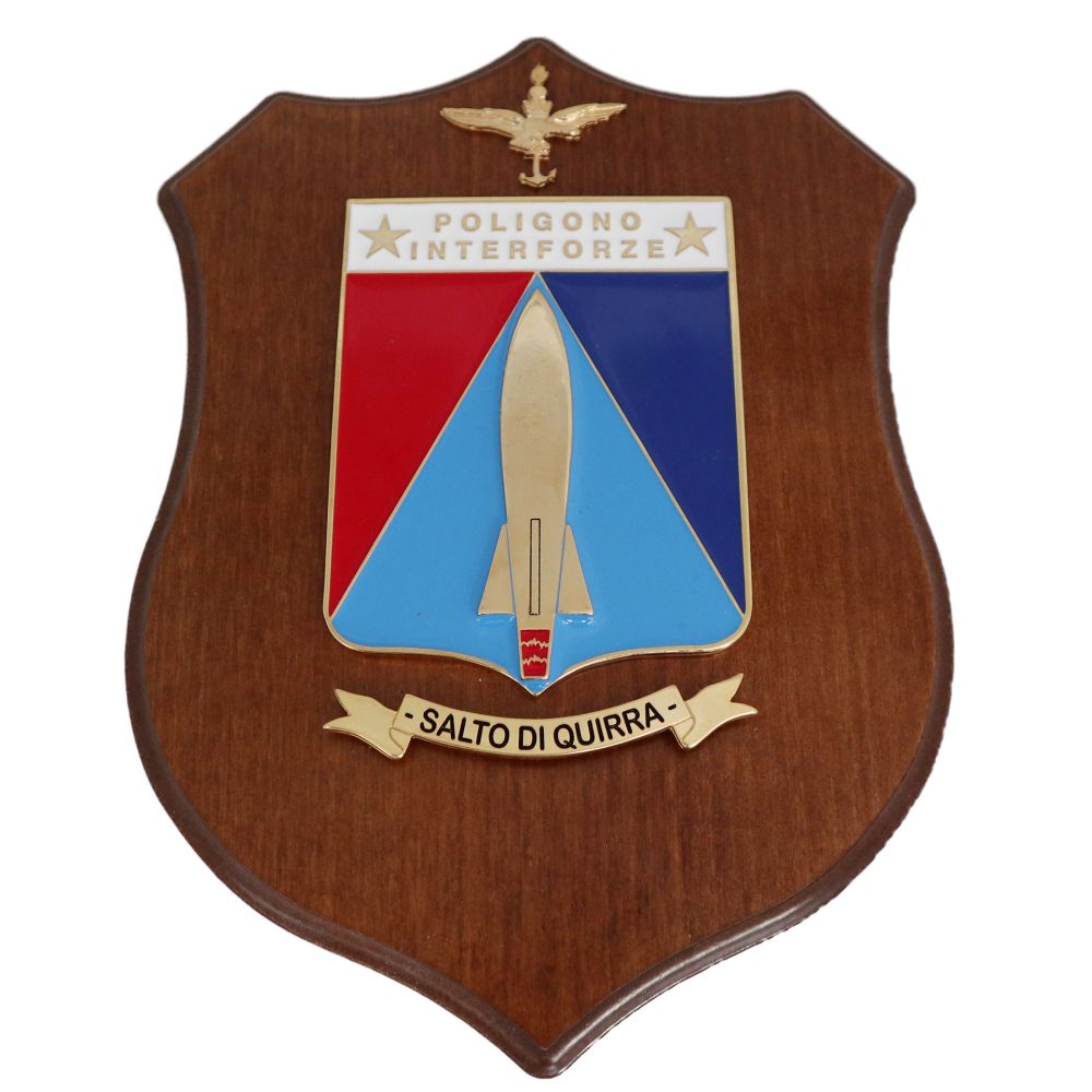 CREST IN METALLO SMALTATO BASE LEGNO CL12 25X18CM POLIGONO INTERFORZE AERONAUTICA MILITARE
