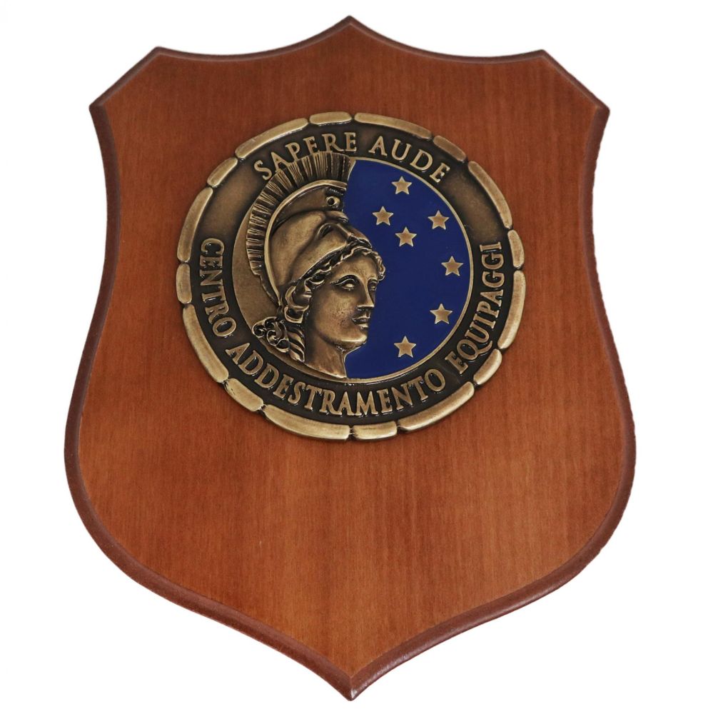CREST IN METALLO SMALTATO BASE LEGNO 22,5X17,5CM CENTRO ADDESTRAMENTO EQUIPAGGI AERONAUTICA MILITARE