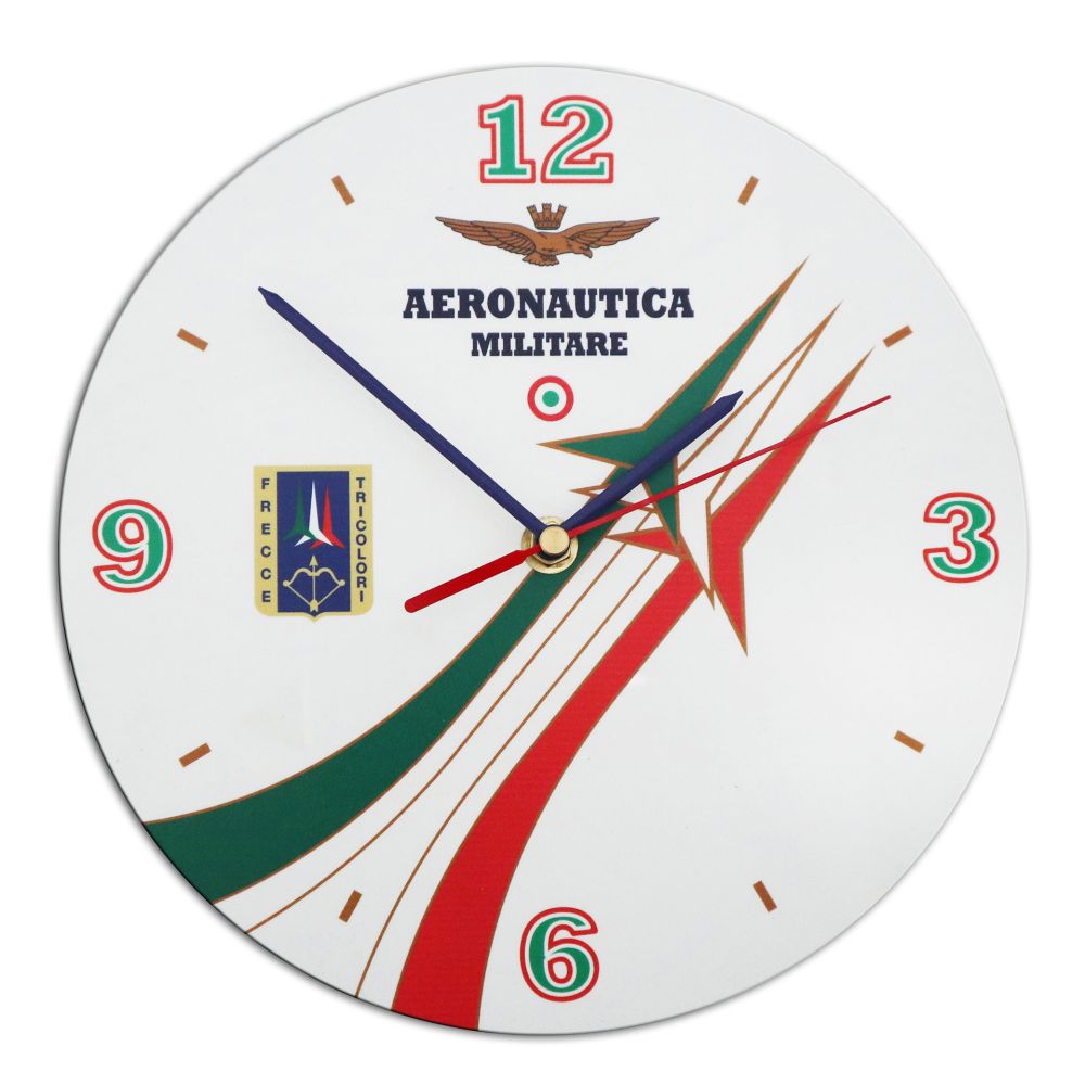 OROLOGIO DA PARETE ROTONDO IN PLEXI F.T. DIMENSIONI DIAMETRO 24 CM FRECCE TRICOLORI