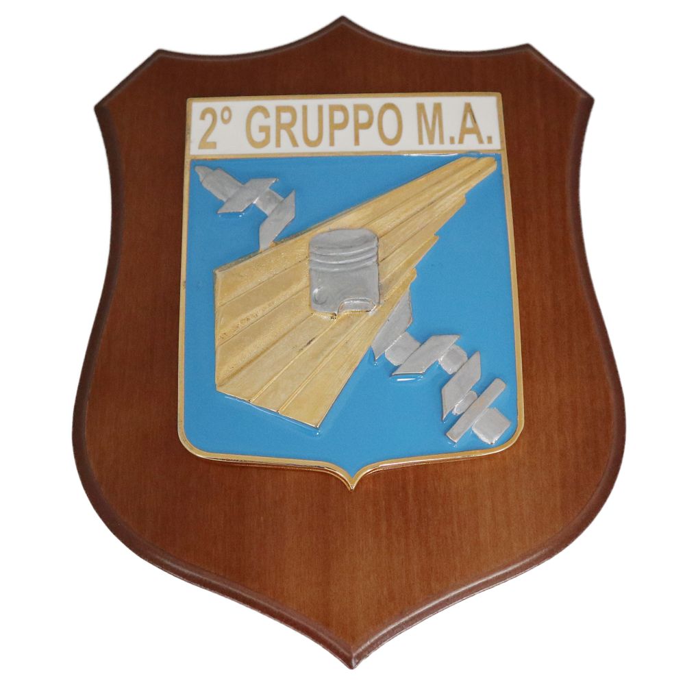 CREST IN METALLO SMALTATO BASE LEGNO 22,5X17,5CM 2 GRUPPO MANUTENZIONE AUTOVEICOLI AERONAUTICA MILITARE