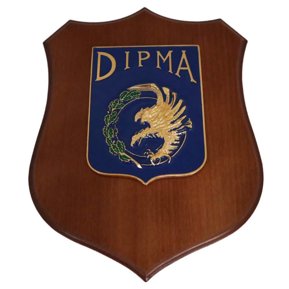 CREST IN METALLO SMALTATO BASE LEGNO 22,5X17,5CM DIPMA AERONAUTICA MILITARE