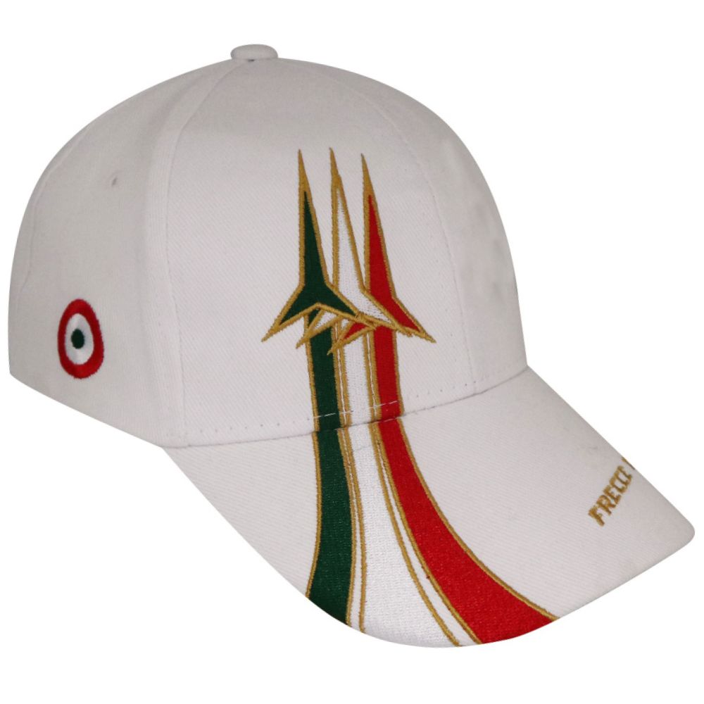 CAPPELLINO IN COTONE BIANCO , RICAMO FRECCE SU VISIERA