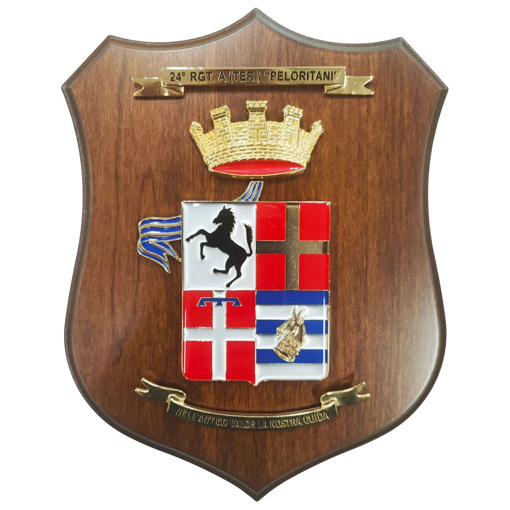 CREST IN METALLO SMALTATO BASE LEGNO 22,5X17,5CM 24 RGT A.TER.PELORITANI