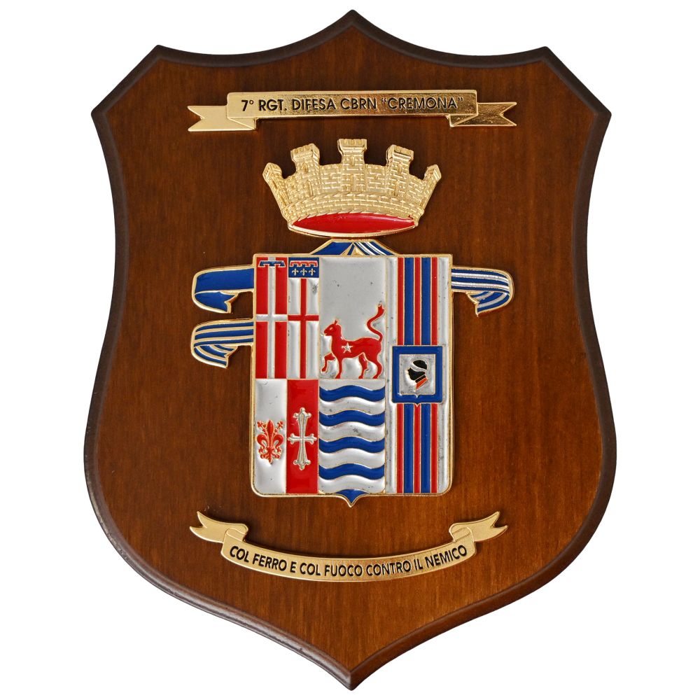 CREST IN METALLO SMALTATO BASE LEGNO 22,5X17,5CM 7 RGT DIF. CBRN CREMONA