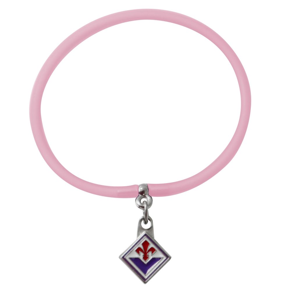 BRACCIALETTO ROSA IN SILICONE CON CIONDOLO SMALTATO LOGO FIORENTINA
