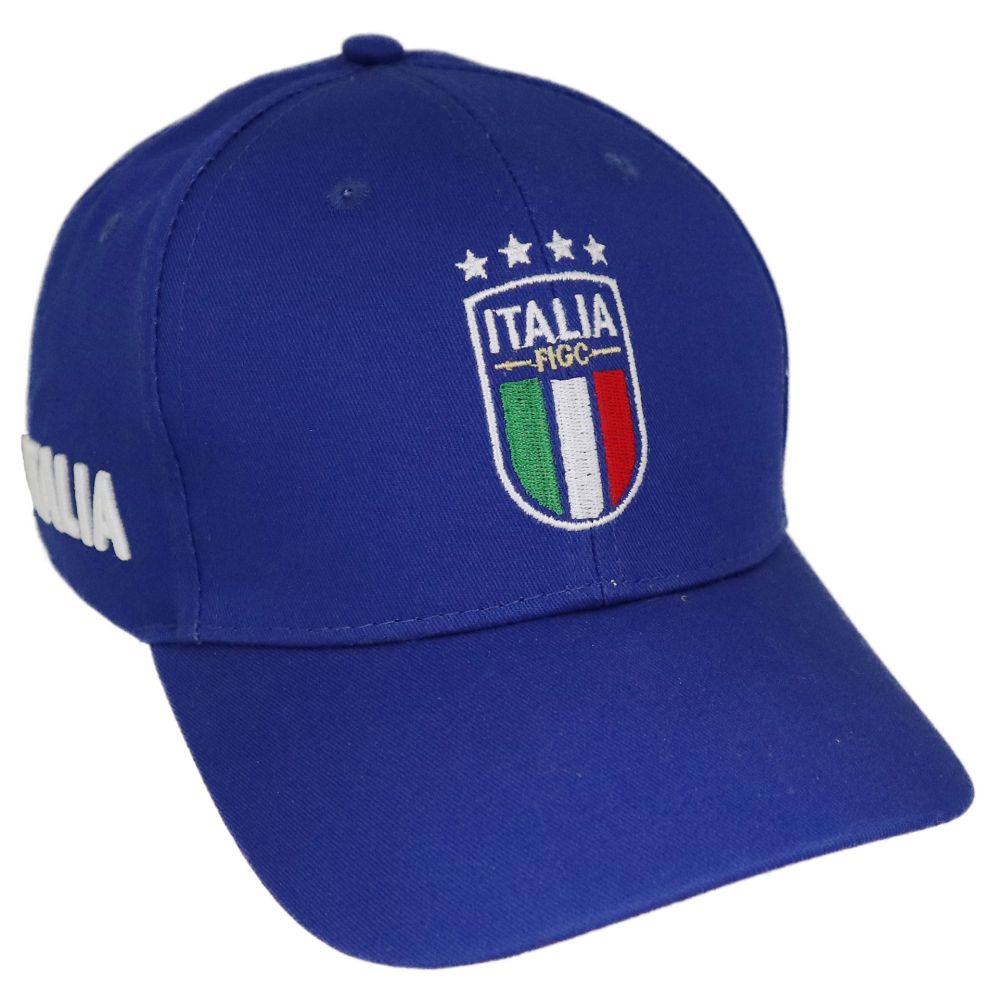 CAPPELLINO FIGC IN COTONE BLU RICAMATO MODELLO BASEBALL CON VISIERA CURV