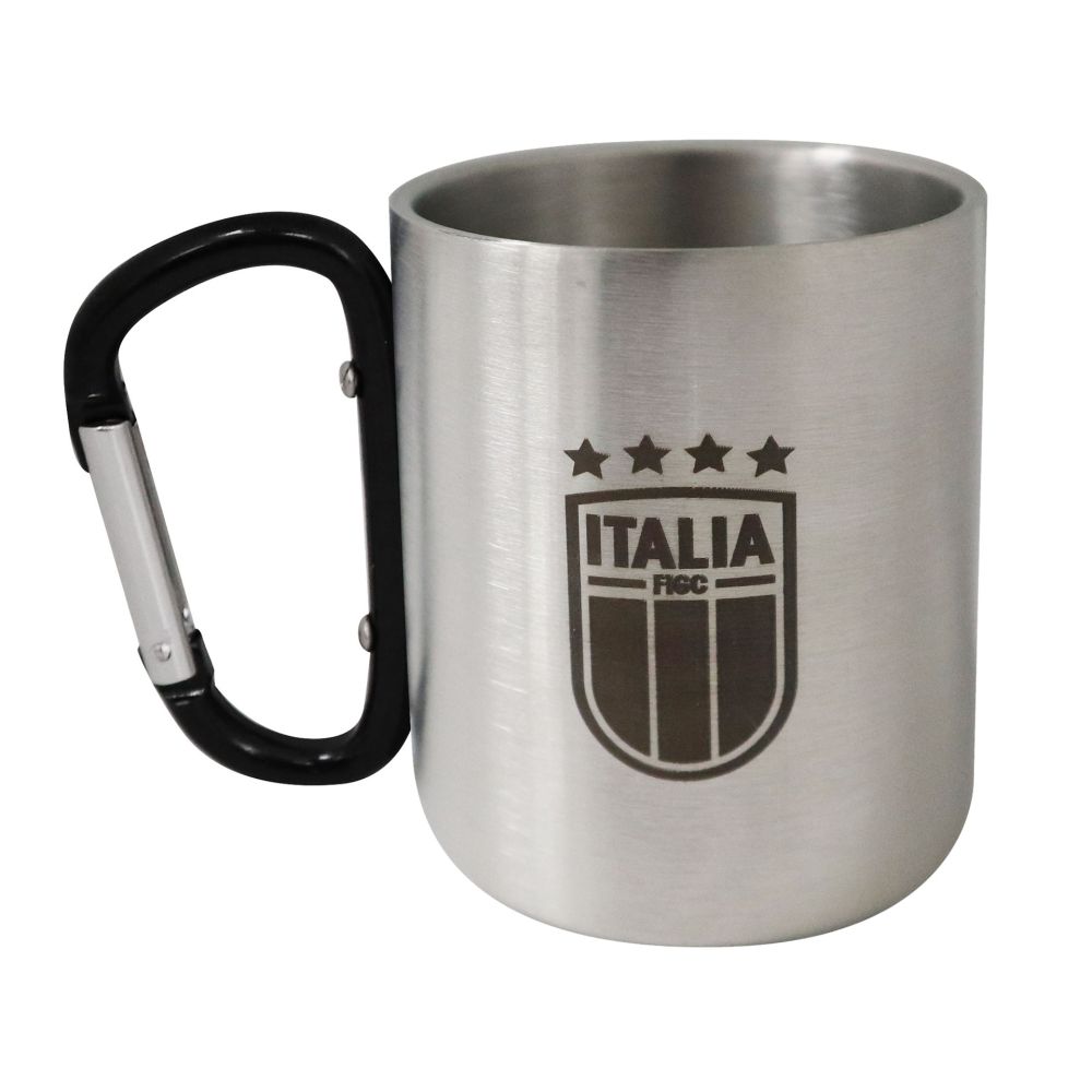 MUG IN METALLO CON MOSCHETTONE NERO LOGO FIGC INCISO