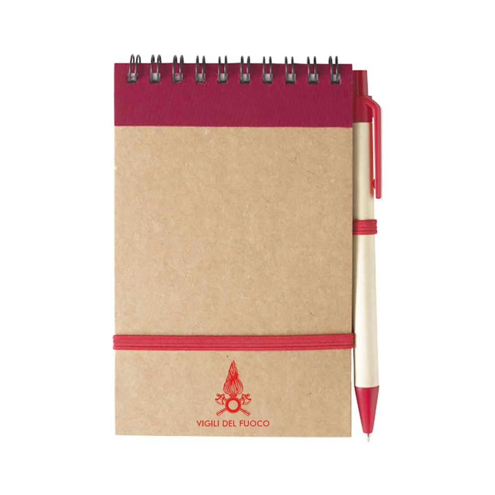 BLOCK NOTES A SPIRALE VIGILI DEL FUOCO CHIUSURA AD ELASTICO CON PENNA RE
