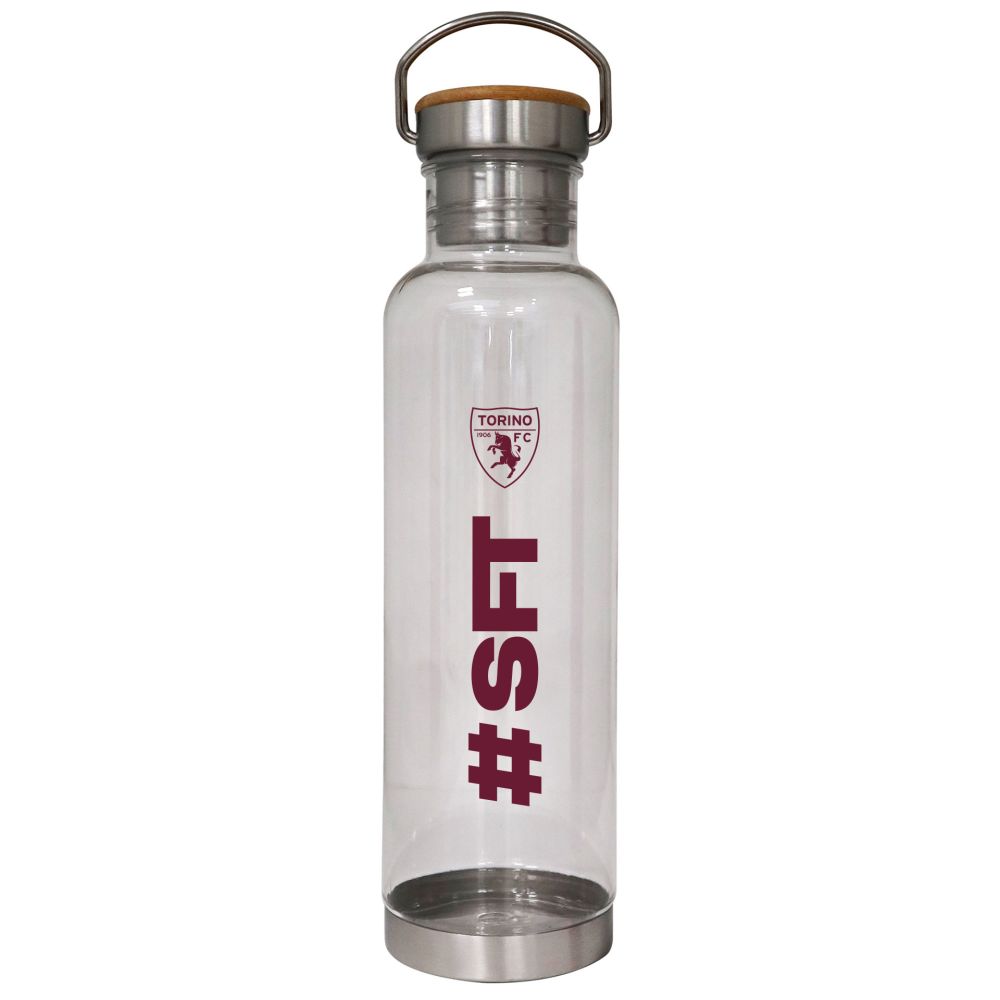 BORRACCIA IN TRITAN TRASPARENTE TAPPO IN ACCIAIO E BAMBOO CON SCRITTA SF
